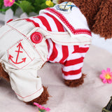 Darrahopens Pet Care > Dog Supplies > Dog Apparel Red Cute Sailor Dog Outfit - Striped Shirt & Anchor Overalls for Small Dogs (Size : M )
