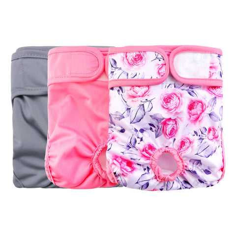 Darrahopens Pet Care > Dog Supplies > Dog Apparel Rooster Farms Female Dog Diapers Medium 3Pk - Washable Reusable Nappy Hook/Loop