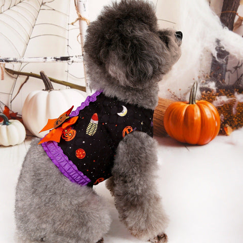 Darrahopens Pet Care > Dog Supplies > Dog Apparel S Halloween Pumpkin Dog Harness Dress - Festive Costume Vest with Leash Ring for Small Dogs