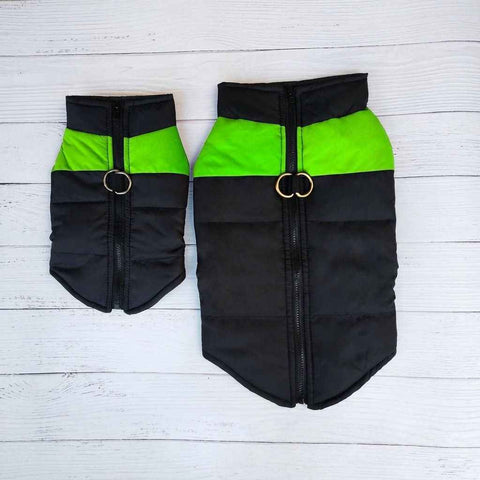 Darrahopens Pet Care > Dog Supplies > Dog Apparel Winter Dog Ski Jacket with Waterproof and Windproof Polyester Shell, Thick PP Cotton Padding for Warmth, 3D Ergonomic Fit with D-Ring Leash Attachment, Ideal for Outdoor Walks and Snow Adventures (S, Green)
