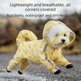 Darrahopens Pet Care > Dog Supplies > Dog Apparel Yellow XL size Pineapple Print Full-Cover Dog Raincoat with Transparent Hood, Waterproof Four-Leg Pet Rain Suit with Reflective Strips and Integrated Leash Ring for Small and Medium Dogs