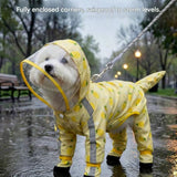 Darrahopens Pet Care > Dog Supplies > Dog Apparel Yellow XL size Pineapple Print Full-Cover Dog Raincoat with Transparent Hood, Waterproof Four-Leg Pet Rain Suit with Reflective Strips and Integrated Leash Ring for Small and Medium Dogs