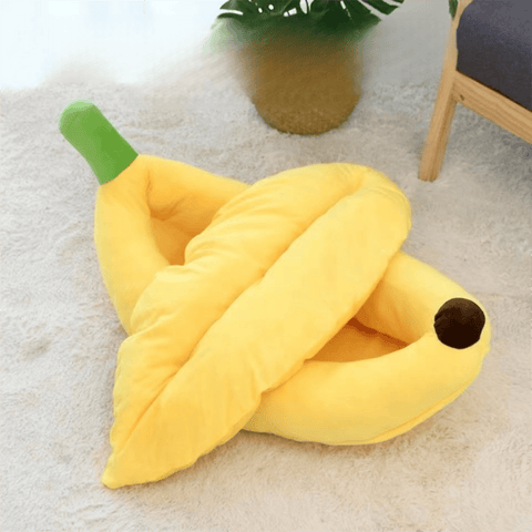 Darrahopens Pet Care > Dog Supplies > Dog Beds Banana Boat Pet Bed Plush Soft Dog Cat Nest with Cushion Warm Cozy Banana Shape Pet House for Small Medium Dogs Cats(Size: S)