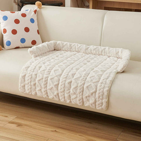 Darrahopens Pet Care > Dog Supplies > Dog Beds Beige Pet Sofa Protector & Calming Bolster Bed with Cable Knit - 75x75CM Thickened Non Slip Furniture Cover for Cats & Dogs