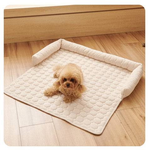 Darrahopens Pet Care > Dog Supplies > Dog Beds Beige Pet Sofa Protector & Calming Bolster Bed with Diamond Lattice - 75x75CM Thickened Non Slip Furniture Cover for Cats & Dogs