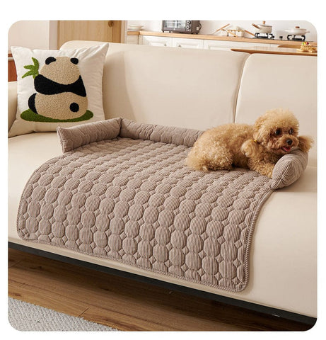 Darrahopens Pet Care > Dog Supplies > Dog Beds Brown Pet Sofa Protector & Calming Bolster Bed with Diamond Lattice - 75x75CM Thickened Non Slip Furniture Cover for Cats & Dogs