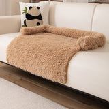 Darrahopens Pet Care > Dog Supplies > Dog Beds Brown Pet Sofa Protector & Calming Bolster Bed with Long Plush - 75x75CM Thickened Non Slip Furniture Cover for Cats & Dogs