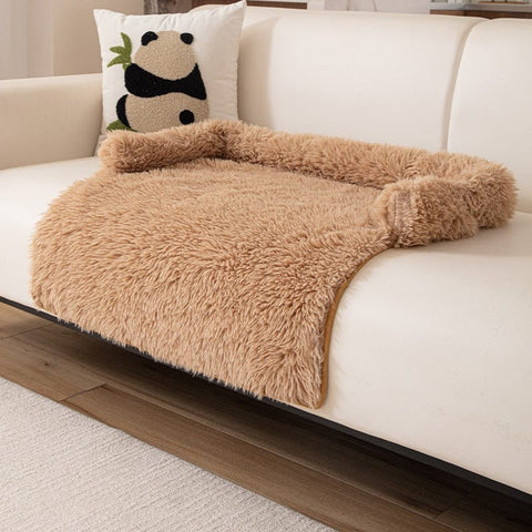 Darrahopens Pet Care > Dog Supplies > Dog Beds Brown Pet Sofa Protector & Calming Bolster Bed with Long Plush - 75x75CM Thickened Non Slip Furniture Cover for Cats & Dogs