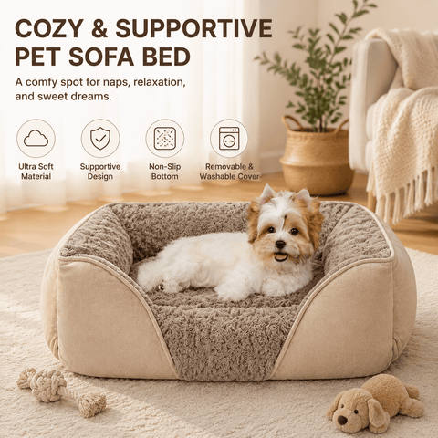 Darrahopens Pet Care > Dog Supplies > Dog Beds Camel Small & Medium Pet Bed - Washable Rectangle Dog Bed with Bolstered Walls and Anti-Slip Bottom, S (60×45×14cm)