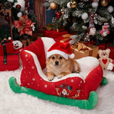 Darrahopens Pet Care > Dog Supplies > Dog Beds Christmas sled cat bed and dog house-winter warm pet bed, detachable and washable, without assembly, comfortable/outdoor pet sofa, suitable for cats and small dogs, snow house design.
