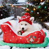 Darrahopens Pet Care > Dog Supplies > Dog Beds Christmas sled cat bed and dog house-winter warm pet bed, detachable and washable, without assembly, comfortable/outdoor pet sofa, suitable for cats and small dogs, snow house design.