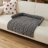 Darrahopens Pet Care > Dog Supplies > Dog Beds Dark Grey Pet Sofa Protector & Calming Bolster Bed with Cable Knit - 75x75CM Thickened Non Slip Furniture Cover for Cats & Dogs