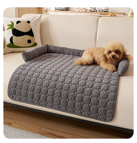 Darrahopens Pet Care > Dog Supplies > Dog Beds Dark Grey Pet Sofa Protector & Calming Bolster Bed with Diamond Lattice - 75x75CM Thickened Non Slip Furniture Cover for Cats & Dogs