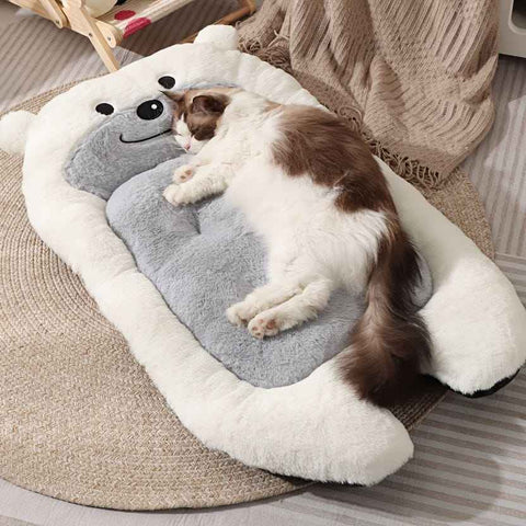 dog bed, bear shaped dog bed, thickened dog bed, enlarged dog bed, all season dog bed, comfortable dog bed, Australia, soft plush dog bed, machine washable dog bed - beige - Size M-5kg In Australia - Darrahopens