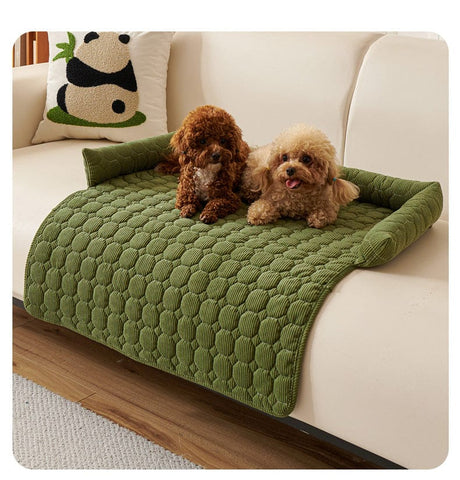 Darrahopens Pet Care > Dog Supplies > Dog Beds Green Pet Sofa Protector & Calming Bolster Bed with Diamond Lattice - 75x75CM Thickened Non Slip Furniture Cover for Cats & Dogs