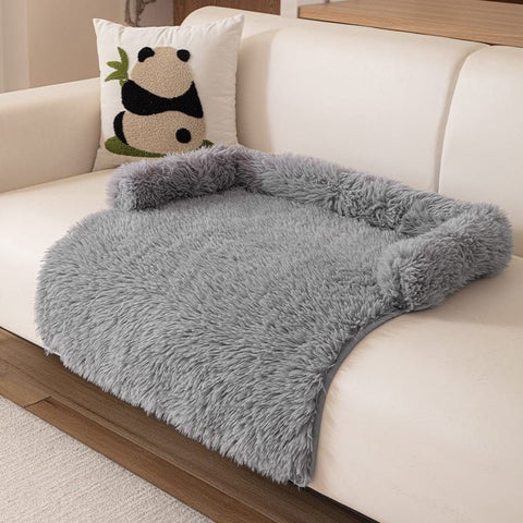 Darrahopens Pet Care > Dog Supplies > Dog Beds Grey Pet Sofa Protector & Calming Bolster Bed with Long Plush - 75x75CM Thickened Non Slip Furniture Cover for Cats & Dogs