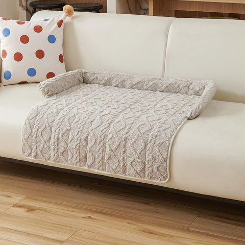 Darrahopens Pet Care > Dog Supplies > Dog Beds Light Grey Pet Sofa Protector & Calming Bolster Bed with Cable Knit - 75x75CM Thickened Non Slip Furniture Cover for Cats & Dogs