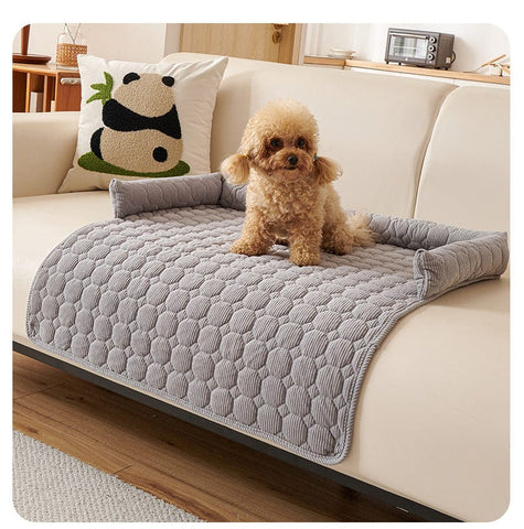 Darrahopens Pet Care > Dog Supplies > Dog Beds Light Grey Pet Sofa Protector & Calming Bolster Bed with Diamond Lattice - 75x75CM Thickened Non Slip Furniture Cover for Cats & Dogs