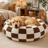 Darrahopens Pet Care > Dog Supplies > Dog Beds Medium Large Pet Donut Bed (Coffee plaid)-100cm outer diameter, Soft Plush Round Dog Bed and Cat Bed with Raised Rim, Cozy Calming Pet Sleeping Cushion, Checkered Washable Dog Bed for Medium Large Dogs and Cats In Australia - Darrahopens