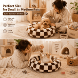 Darrahopens Pet Care > Dog Supplies > Dog Beds Medium Large Pet Donut Bed (Coffee plaid)-80cm outer diameter, Soft Plush Round Dog Bed and Cat Bed with Raised Rim, Cozy Calming Pet Sleeping Cushion, Checkered Washable Dog Bed for Medium Large Dogs and Cats In Australia - Darrahopens