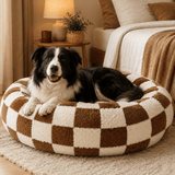Darrahopens Pet Care > Dog Supplies > Dog Beds Medium Large Pet Donut Bed (Coffee plaid)-80cm outer diameter, Soft Plush Round Dog Bed and Cat Bed with Raised Rim, Cozy Calming Pet Sleeping Cushion, Checkered Washable Dog Bed for Medium Large Dogs and Cats In Australia - Darrahopens