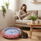 Darrahopens Pet Care > Dog Supplies > Dog Beds Round Pet Bed for Small Dogs and Cats, Soft Plush Calming Cat Bed with Strawberry Pattern, Cozy Washable Puppy Sleeping Mat, Non Slip Bottom Pet Cushion for Indoor Home Use(Diameter: 45cm) In Australia - Darrahopens