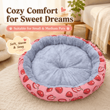 Darrahopens Pet Care > Dog Supplies > Dog Beds Round Pet Bed for Small Dogs and Cats, Soft Plush Calming Cat Bed with Strawberry Pattern, Cozy Washable Puppy Sleeping Mat, Non Slip Bottom Pet Cushion for Indoor Home Use(Diameter: 45cm) In Australia - Darrahopens
