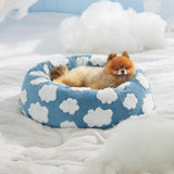 Darrahopens Pet Care > Dog Supplies > Dog Beds Small Medium Pet Donut Bed-60cm outer diameter, Soft Plush Round Dog Bed and Cat Bed with Raised Rim, Cozy Calming Pet Sleeping Cushion, Blue Cloud Pattern Washable Pet Bed for Small Medium Dogs Cats Puppies and Kittens In Australia - Darrahopens