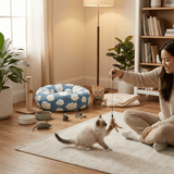 Darrahopens Pet Care > Dog Supplies > Dog Beds Small Medium Pet Donut Bed-60cm outer diameter, Soft Plush Round Dog Bed and Cat Bed with Raised Rim, Cozy Calming Pet Sleeping Cushion, Blue Cloud Pattern Washable Pet Bed for Small Medium Dogs Cats Puppies and Kittens In Australia - Darrahopens