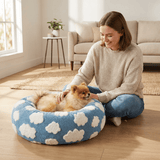 Darrahopens Pet Care > Dog Supplies > Dog Beds Small Medium Pet Donut Bed-60cm outer diameter, Soft Plush Round Dog Bed and Cat Bed with Raised Rim, Cozy Calming Pet Sleeping Cushion, Blue Cloud Pattern Washable Pet Bed for Small Medium Dogs Cats Puppies and Kittens In Australia - Darrahopens