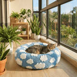 Darrahopens Pet Care > Dog Supplies > Dog Beds Small Medium Pet Donut Bed-60cm outer diameter, Soft Plush Round Dog Bed and Cat Bed with Raised Rim, Cozy Calming Pet Sleeping Cushion, Blue Cloud Pattern Washable Pet Bed for Small Medium Dogs Cats Puppies and Kittens In Australia - Darrahopens