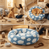 Darrahopens Pet Care > Dog Supplies > Dog Beds Small Medium Pet Donut Bed-60cm outer diameter, Soft Plush Round Dog Bed and Cat Bed with Raised Rim, Cozy Calming Pet Sleeping Cushion, Blue Cloud Pattern Washable Pet Bed for Small Medium Dogs Cats Puppies and Kittens In Australia - Darrahopens