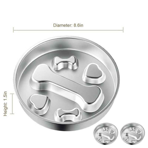 Darrahopens Pet Care > Dog Supplies > Dog Bowls, Feeders & Waterers 2-Piece Stainless Steel Slow Feeder Set for Pets, Reversible, for Cats and Dogs – Bone Design