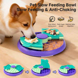 Darrahopens Pet Care > Dog Supplies > Dog Bowls, Feeders & Waterers 3-in-1 Pet Puzzle Slow Feeder Bowl with Multi-Level Rotating Disk - Purple-green
