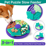Darrahopens Pet Care > Dog Supplies > Dog Bowls, Feeders & Waterers 3-in-1 Pet Puzzle Slow Feeder Bowl with Multi-Level Rotating Disk - Purple-green
