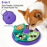 Darrahopens Pet Care > Dog Supplies > Dog Bowls, Feeders & Waterers 3-in-1 Pet Puzzle Slow Feeder Bowl with Multi-Level Rotating Disk - Purple-green