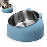400ml Stainless Steel Tilted Pet Bowl - Non-Slip Raised Feeder for Cats & Dogs Blue