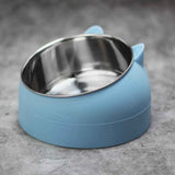 400ml Stainless Steel Tilted Pet Bowl - Non-Slip Raised Feeder for Cats & Dogs Blue