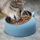 400ml Stainless Steel Tilted Pet Bowl - Non-Slip Raised Feeder for Cats & Dogs Blue