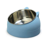 400ml Stainless Steel Tilted Pet Bowl - Non-Slip Raised Feeder for Cats & Dogs Blue