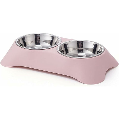 Darrahopens Pet Care > Dog Supplies > Dog Bowls, Feeders & Waterers Double Dog Bowl, Non-Slip Stainless Steel Double Bowl With Spill Proof For Small Dogs And Cats (S, Pink)