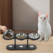 Elevated 3-Bowl Pet Feeder,15æ\x8e³ Tilted Adjustable Height Stand with Stainless Steel Bowls,Non- Base for Cats and Small Dogs,16.5x6.3in