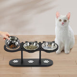 Darrahopens Pet Care > Dog Supplies > Dog Bowls, Feeders & Waterers Elevated 3-Bowl Pet Feeder,15æ\x8e³ Tilted Adjustable Height Stand with Stainless Steel Bowls,Non- Base for Cats and Small Dogs,16.5x6.3in