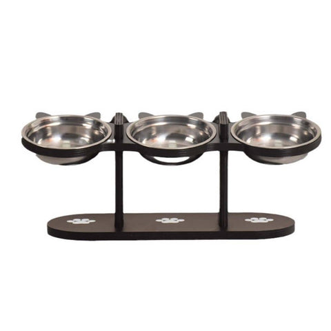 Darrahopens Pet Care > Dog Supplies > Dog Bowls, Feeders & Waterers Elevated 3-Bowl Pet Feeder,15æ\x8e³ Tilted Adjustable Height Stand with Stainless Steel Bowls,Non- Base for Cats and Small Dogs,16.5x6.3in
