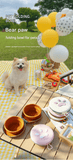 Light Yellow Portable Collapsible Silicone Pet Bowl - Food Grade Silicone - Dual Bowl Design, Adjustable Height, Lightweight & Compact, Bear Paw Pattern, for Dogs & Cats, Travel Friendly, Easy Clean