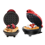 Darrahopens Pet Care > Dog Supplies > Dog Bowls, Feeders & Waterers Mini Waffle Maker - Nonstick Round Red Waffle Machine for Parties, Babies & Holiday Treats