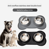 Darrahopens Pet Care > Dog Supplies > Dog Bowls, Feeders & Waterers Non-Slip Stainless Steel Double Pet Bowl Set with Spill-Resistant Silicone Mat 45*27cm Grey