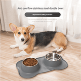 Darrahopens Pet Care > Dog Supplies > Dog Bowls, Feeders & Waterers Non-Slip Stainless Steel Double Pet Bowl Set with Spill-Resistant Silicone Mat 45*27cm Grey