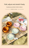 Pink Portable Collapsible Silicone Pet Bowl - Food Grade Silicone - Dual Bowl Design, Adjustable Height, Lightweight & Compact, Bear Paw Pattern, for Dogs & Cats, Travel Friendly, Easy Clean