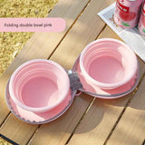 Pink Portable Collapsible Silicone Pet Bowl - Food Grade Silicone - Dual Bowl Design, Adjustable Height, Lightweight & Compact, Bear Paw Pattern, for Dogs & Cats, Travel Friendly, Easy Clean